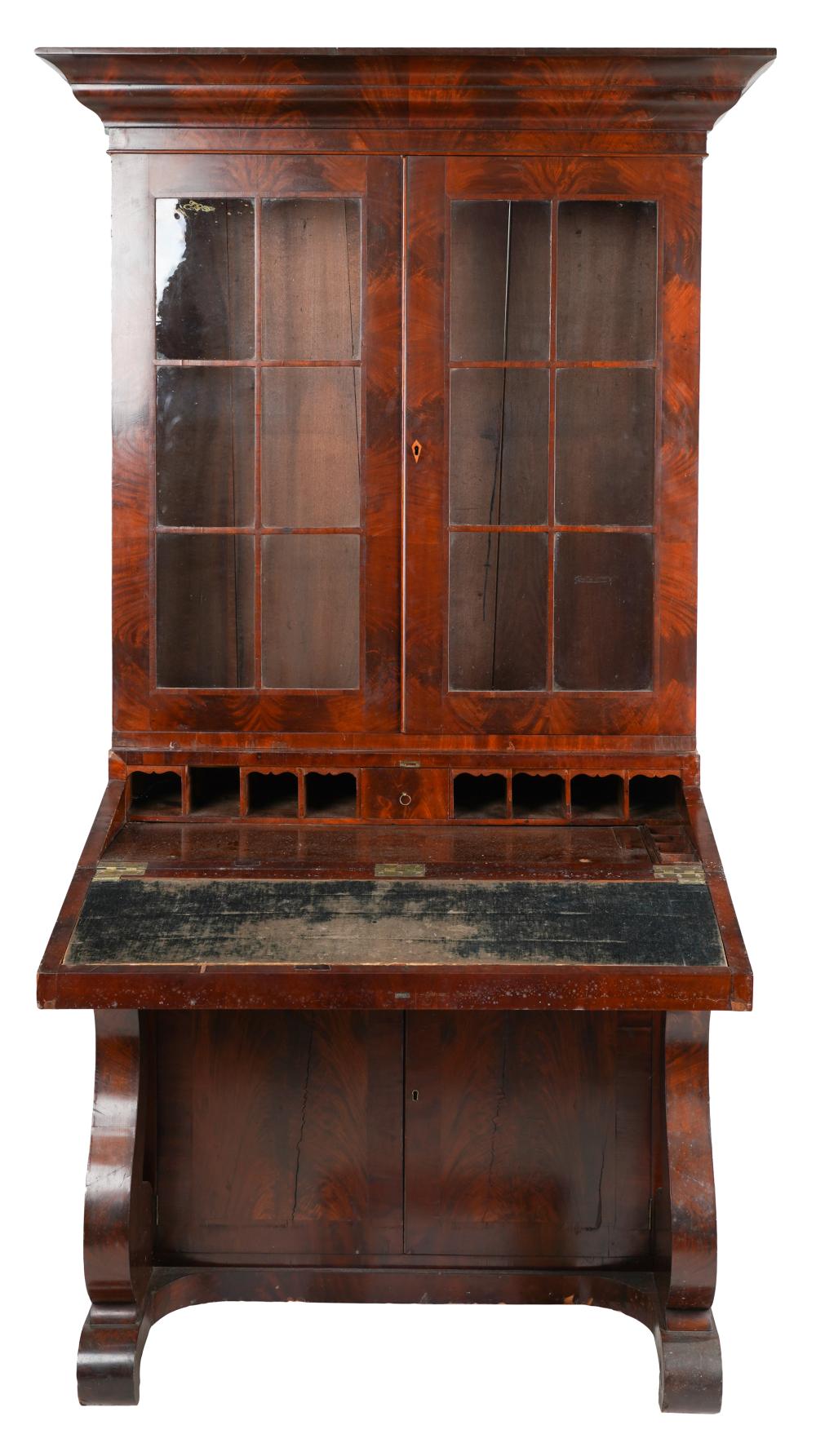 Appraisal: AMERICAN LATE CLASSICAL MAHOGANY SECRETARYmid th century in two sections