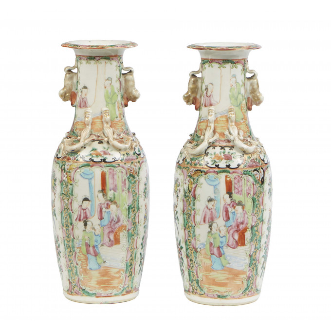 Appraisal: Pair of Chinese Porcelain Famille Rose Baluster Vases th c