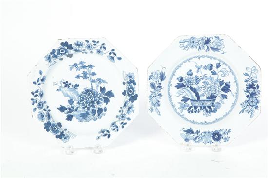 Appraisal: TWO DELFT PLATES England late th century Octagonal with Asian