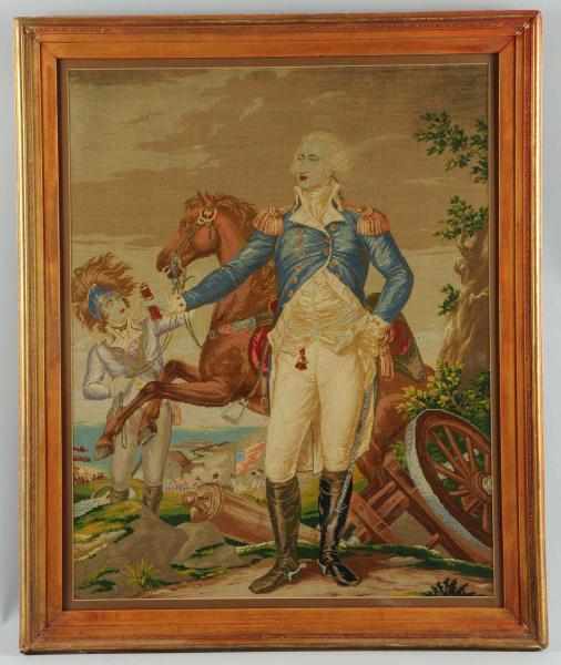 Appraisal: Large Needlepoint of George Washington Depicts George Washington with house