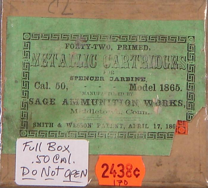 Appraisal: Box of forty-two primed metallic cartridges for the spencer carbine