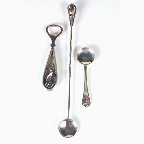 Appraisal: Walter Meyer sterling bottle opener Martini stirrer and sugar spoon