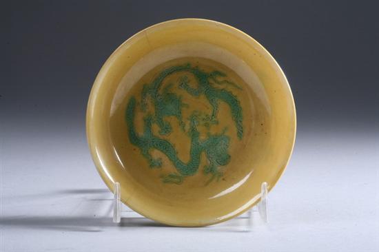 Appraisal: CHINESE GREEN AND YELLOW PORCELAIN DRAGON PLATE 'yu tang jia