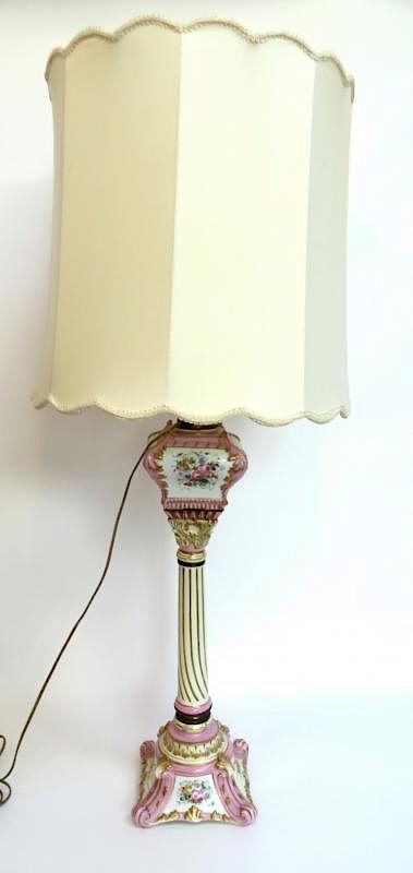 Appraisal: French Porcelain Lamp With Shade French Porcelain Lamp With Shade