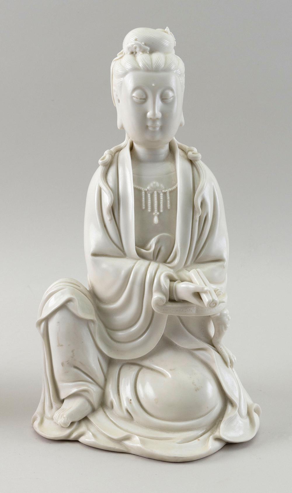 Appraisal: CHINESE BLANC DE CHINE PORCELAIN FIGURE OF GUANYIN LATE TH