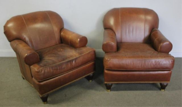 Appraisal: Pair of Leather Upholstered Club Chairs From an Englewood NJ