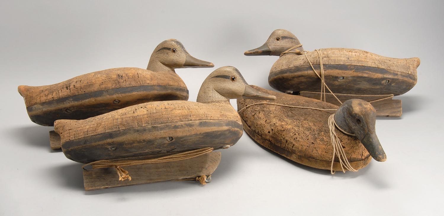 Appraisal: RIG OF FOUR CORK AND WOOD BLACK DUCK DECOYS From