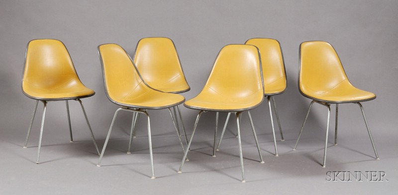 Appraisal: Six Eames Side Chairs Fiberglass metal and upholstery Herman Miller