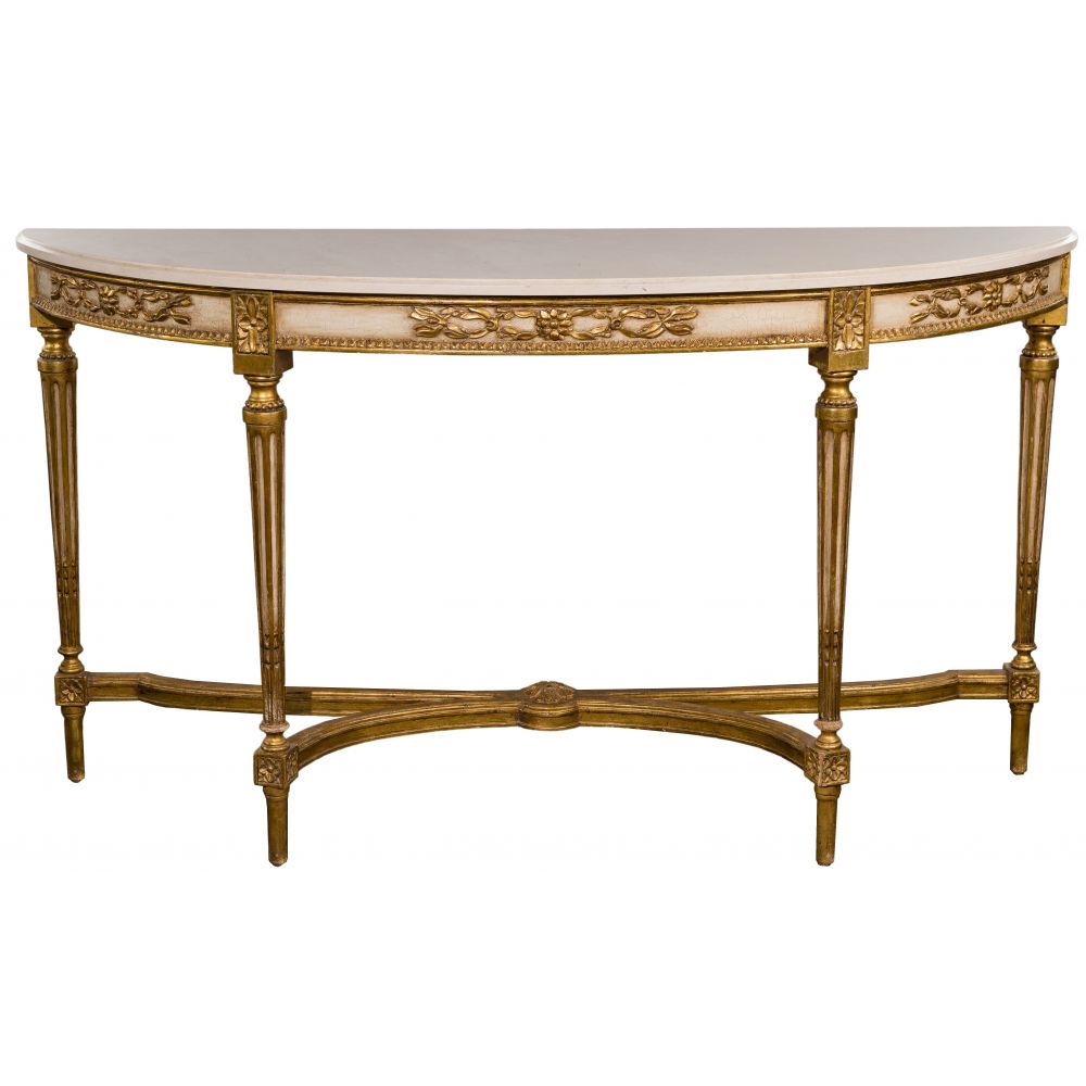 Appraisal: FRENCH EMPIRE STYLE GILTWOOD MARBLE TOP CONSOLE TABLEDemilune table having