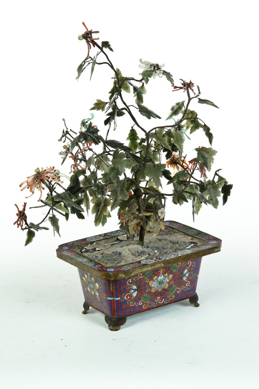 Appraisal: GARNITURE Asian th century Cloisonne planter with a tree made