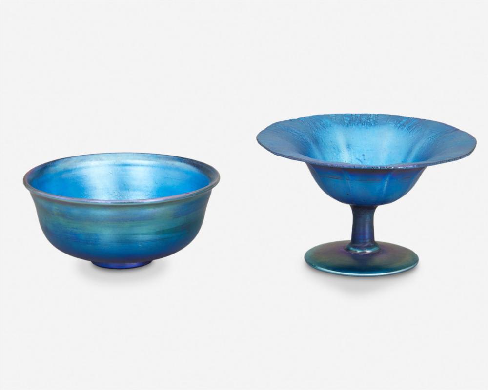 Appraisal: Two blue L C Tiffany Favrile glass items Circa -