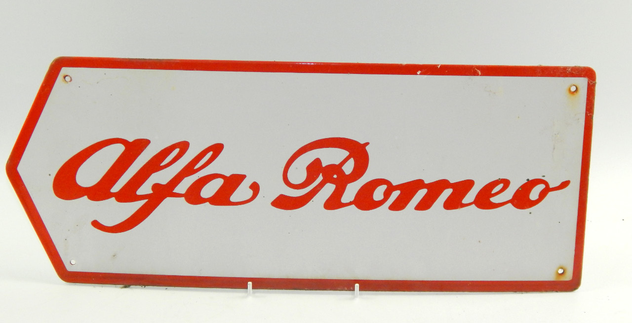 Appraisal: An Alfa Romeo enamel directional sign cm x cm