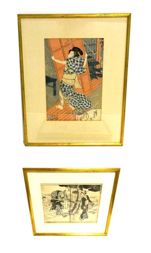 Appraisal: ASIAN Two prints by Utagawa Kunisada and Hokusai both framed