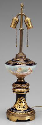 Appraisal: Sevres style oil lamp porcelain base font with hand painted