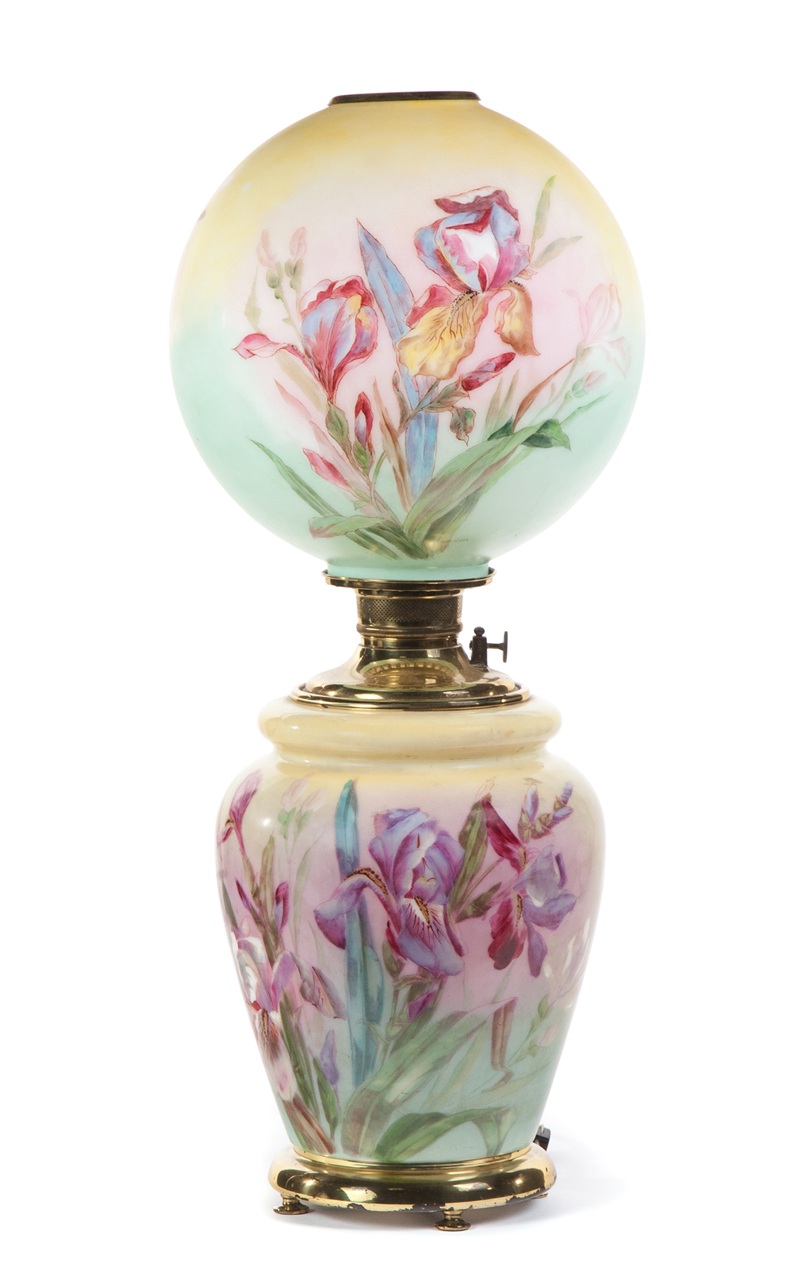 Appraisal: HAND PAINTED TABLE LAMP WITH BALL SHADE American st quarter-