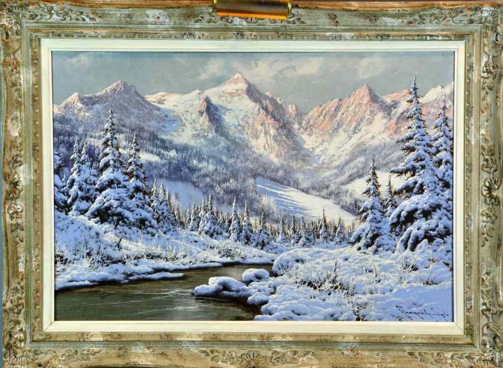 Appraisal: Lazlo Neogrady Oil Painting on CanvasDepicting a snowy mountainous landscape