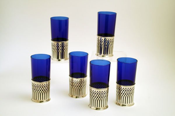 Appraisal: Set of six glasses the reticulated bases marked Sterling with