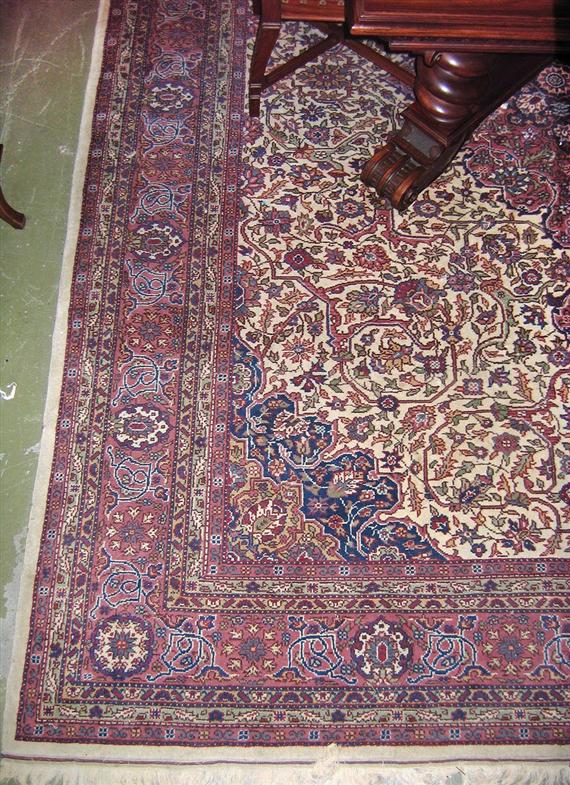 Appraisal: INDO TABRIZ old White ground with a pink central medallion