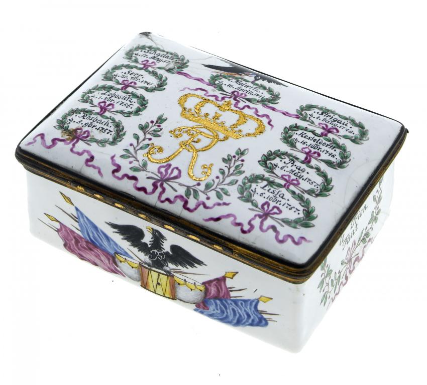 Appraisal: FREDERICK THE GREAT A CONTINENTAL ENAMEL COMMEMORATIVE SNUFF BOX the