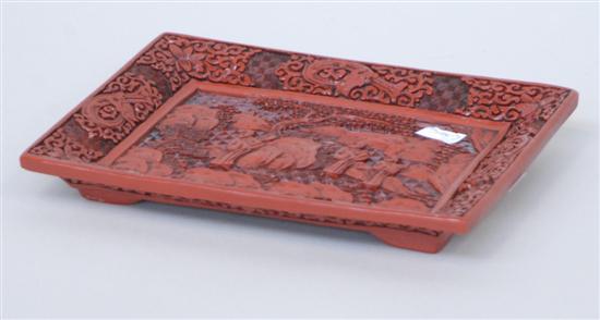 Appraisal: CHINESE CARVED CINNABAR LACQUER TRAY Red W l