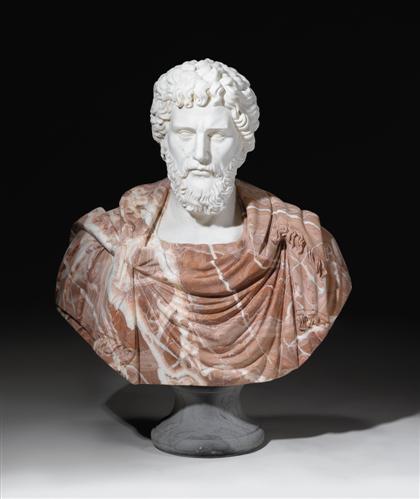 Appraisal: White and veined rouge marble classical style bust roman nobleman