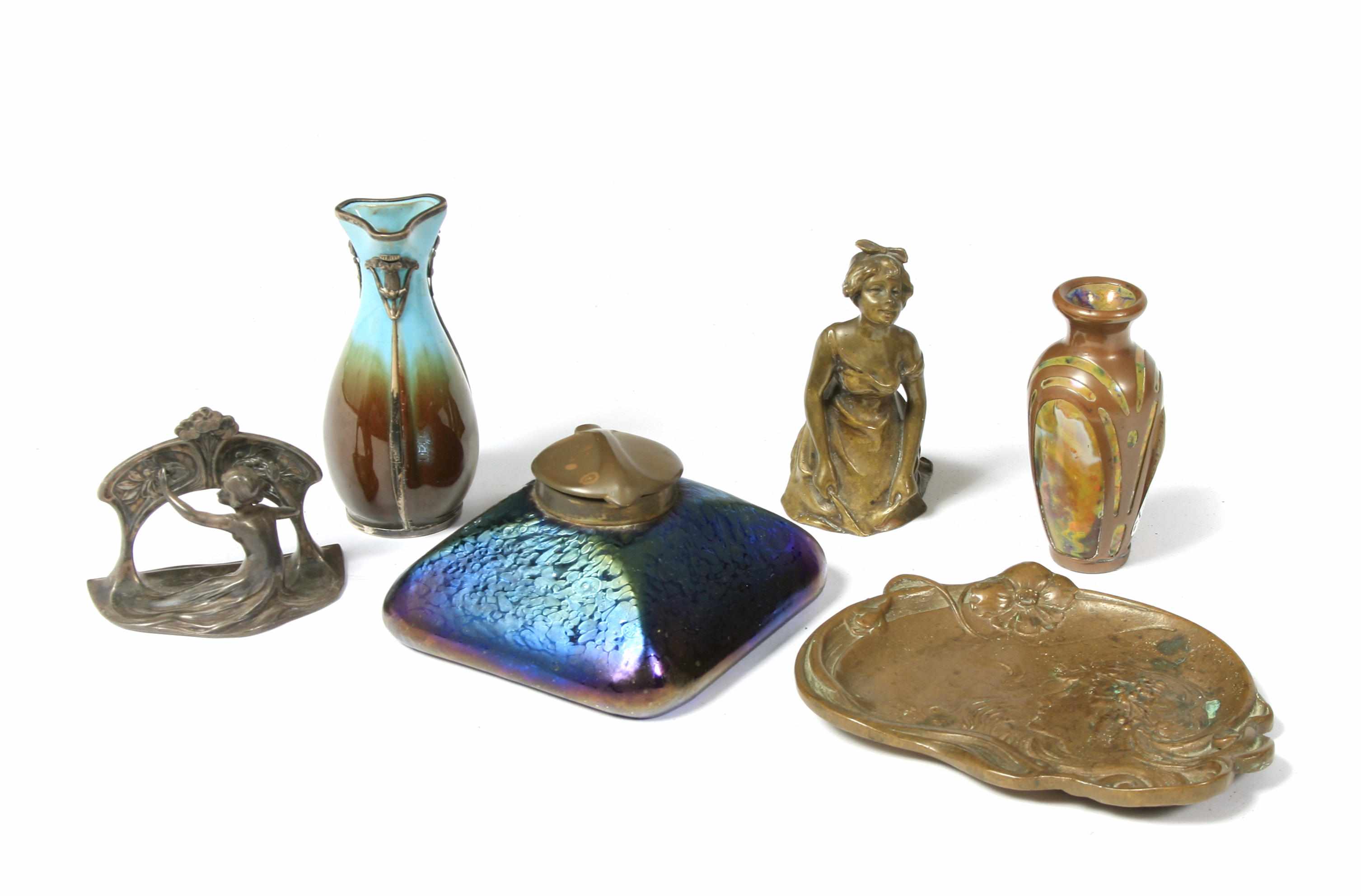 Appraisal: An assortment of ten Art Nouveau metal ceramic and glass