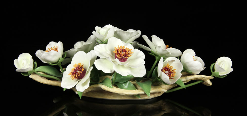 Appraisal: - Boehm Icaria Peony Centerpiece Porcelain Boehm Icaria Peony Centerpiece