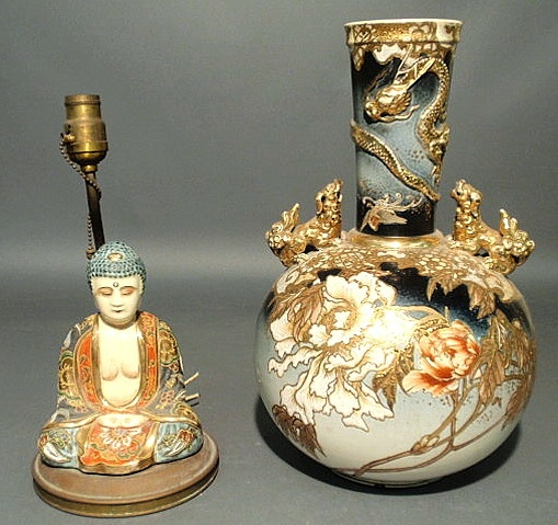 Appraisal: Japanese ceramic water bottle th c with Foo dog and