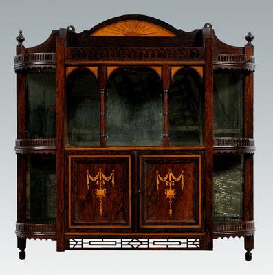 Appraisal: Aesthetic movement hanging cabinet inlaid rosewood amphitheater form with mirror