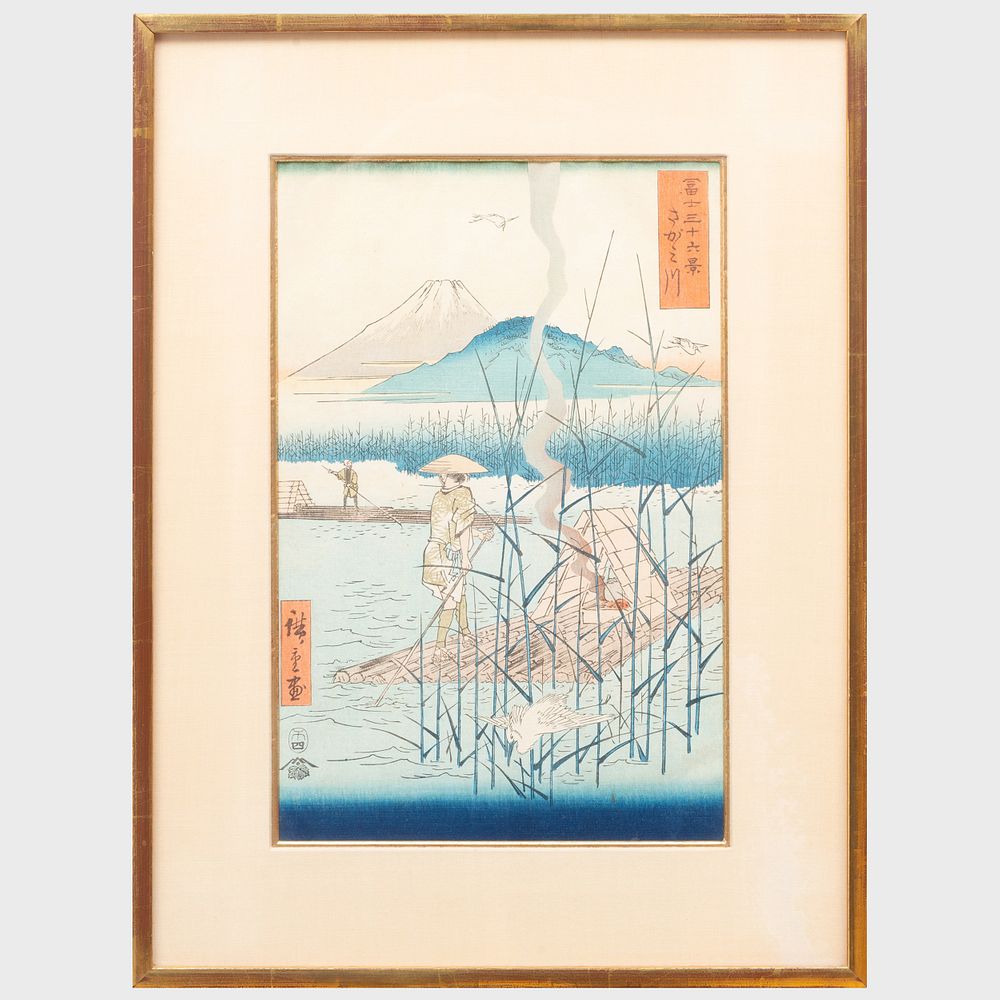 Appraisal: Utagawa Hiroshige - Sagami River Sagamigawa Woodcut in colors on