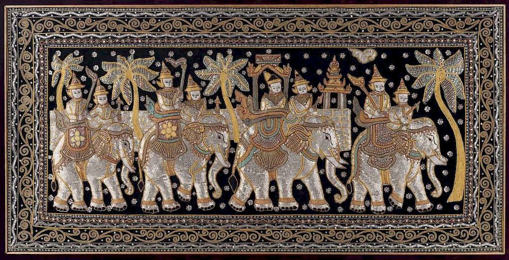 Appraisal: Burmese Kalaga Tapestry Wall Hanging DESCRIPTION Burmese Kalaga tapestry wall