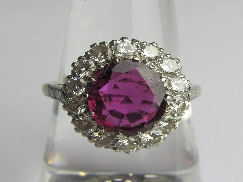 Appraisal: Eighteen carat gold and platinum ruby and diamond cluster ring