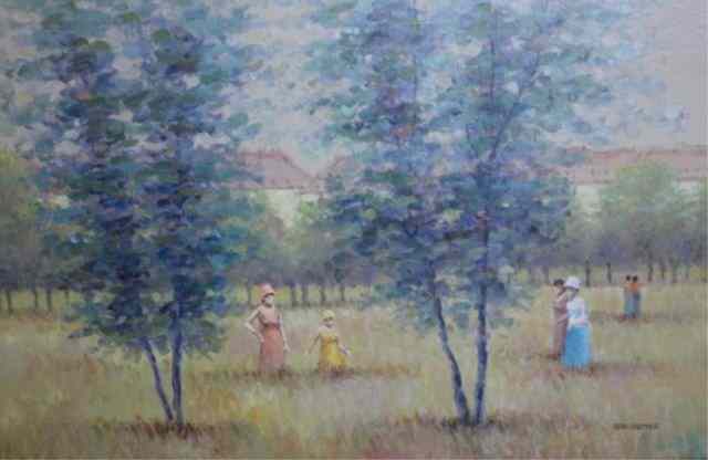 Appraisal: DAUMIER Jean Oil on Canvas of Women in a Field