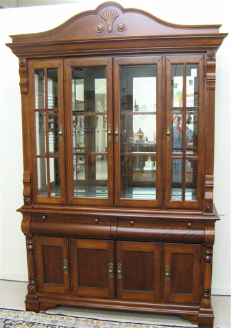 Appraisal: FEDERAL EMPIRE STYLE MAHOGANY CHINA CABINET ON BUFFET American manufactured