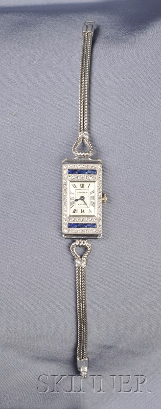 Appraisal: Art Deco Lady's Platinum Sapphire and Diamond Wristwatch Cartier France