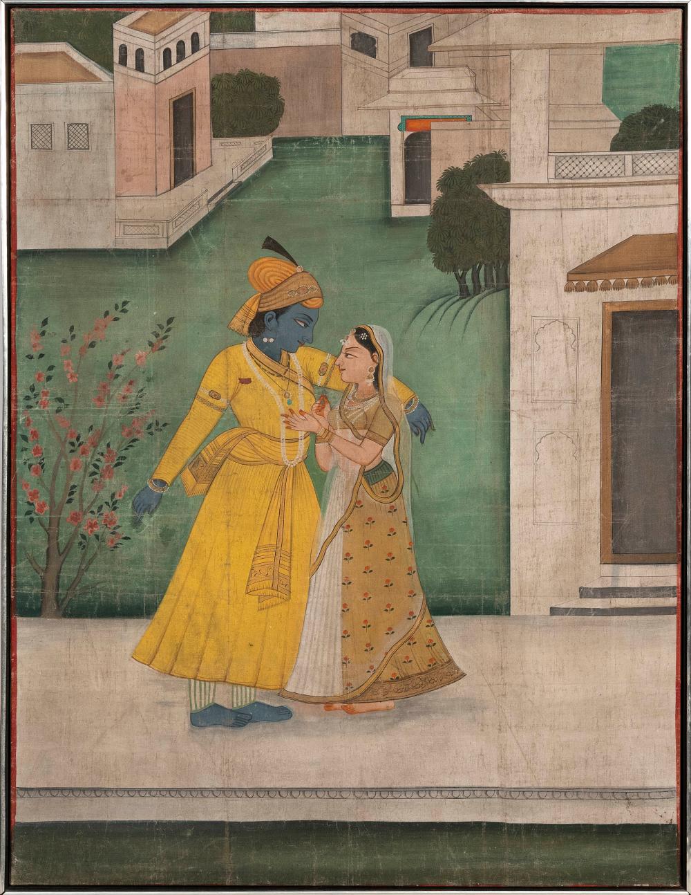 Appraisal: PERSIAN SCHOOL TH CENTURY MUGHAL-STYLE PAINTING OF A COURTING COUPLE