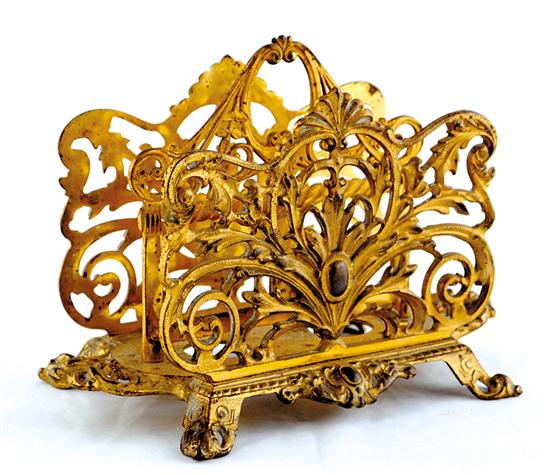 Appraisal: Bradley Hubbard gilt-metal letter holder ornate rococo style brass divided