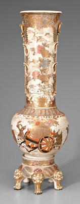 Appraisal: Japanese satsuma floor vase baluster form with tasseled ring handles