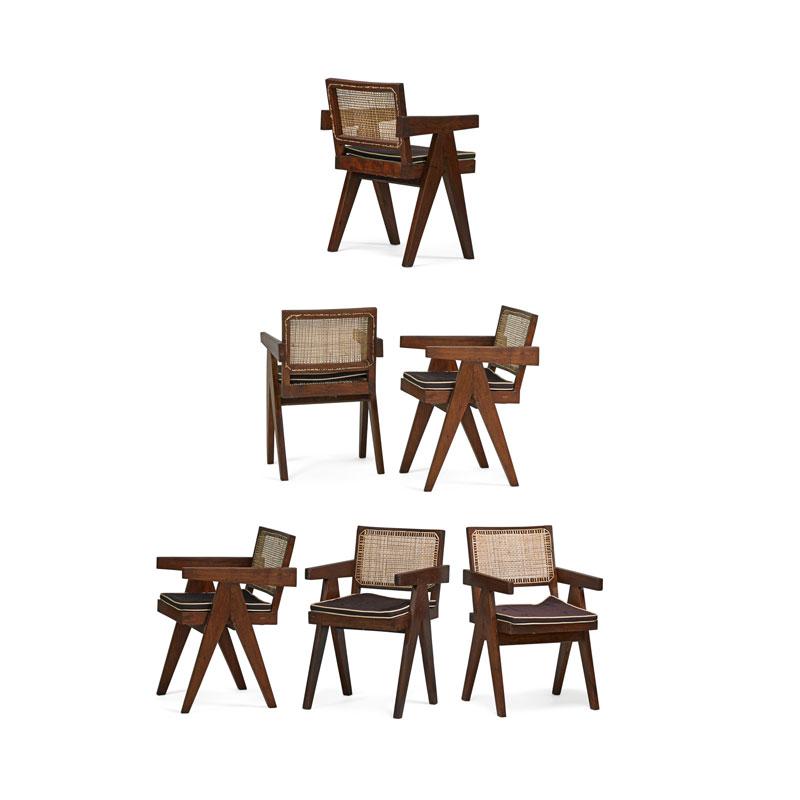 Appraisal: PIERRE JEANNERET Six V-leg armchairs Condition Report Condition Report Dimensions