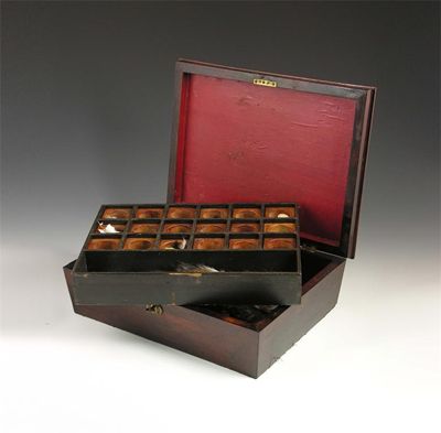 Appraisal: A Victorian rosewood work box the hinged cover with a