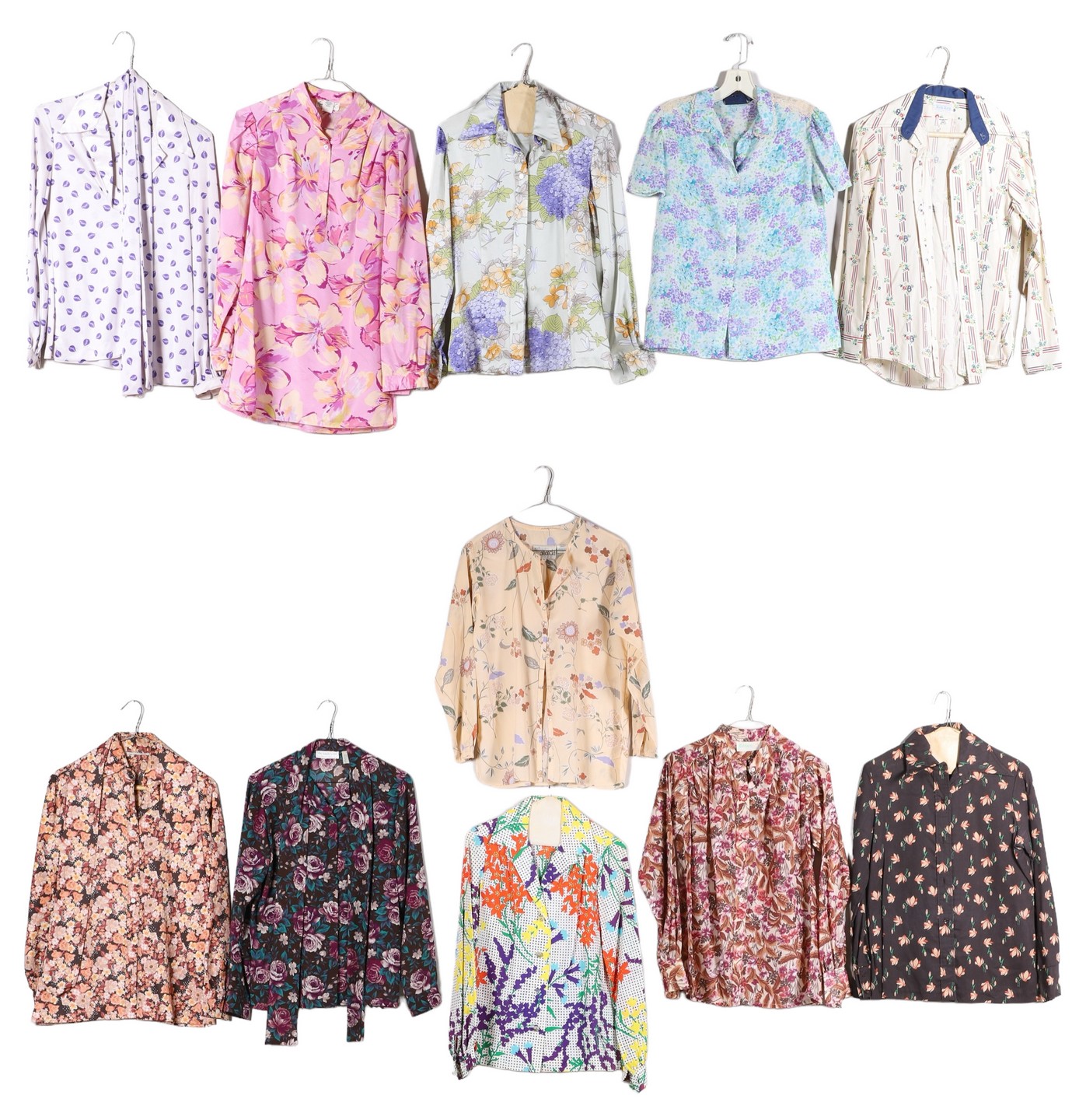 Appraisal: Floral vintage blouse group to include Halston VI poly flower