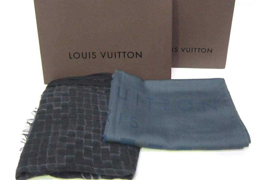 Appraisal: TWO LOUIS VUITTON SCARVES ONE WITH BLUE-GREY SIGNATURE DESIGN TWO