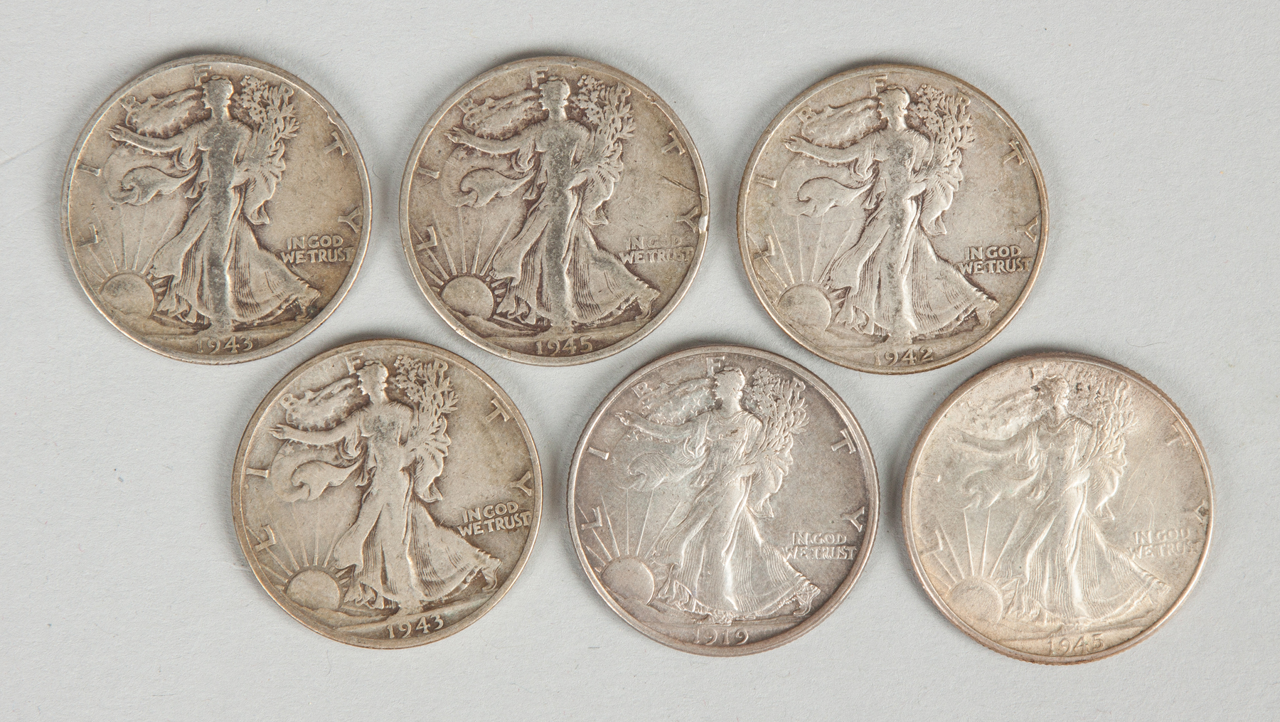 Appraisal: Group of Six Standing Liberty Half Dollar Coins - -