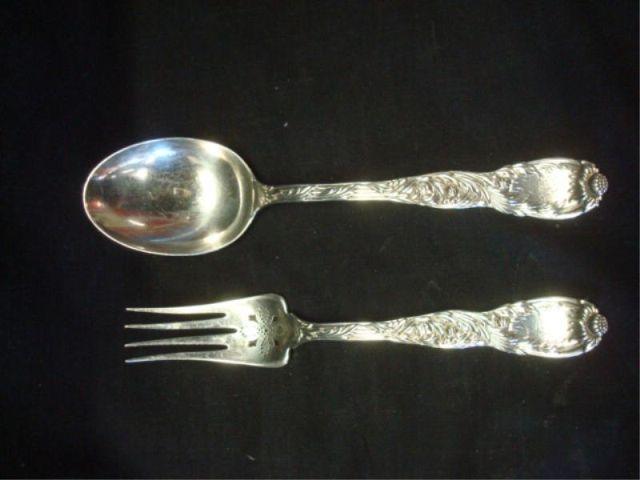 Appraisal: TIFFANY Chrysanthemum Monogrammed Serving Spoon and Serving Fork