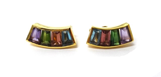 Appraisal: A pair of gold and vary coloured gemstone set four