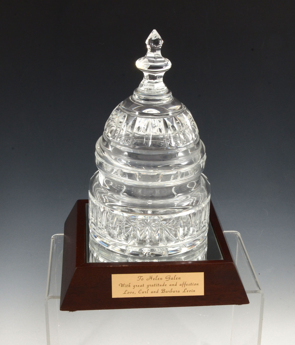 Appraisal: WATERFORD CRYSTAL CAPITOL DOME BISCUIT CANDY DISH On a wood