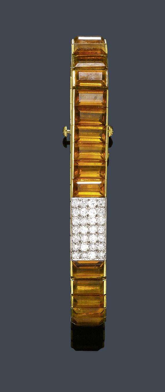 Appraisal: CITRINE AND DIAMOND WRISTWATCH LAYKIN et Cie BLANCPAIN ca -