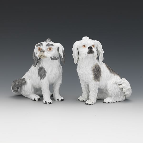 Appraisal: ANTIQUE MEISSEN PAIR OF PORCELAIN CAVALIER KING CHARLES SPANIELS MARCOLINI