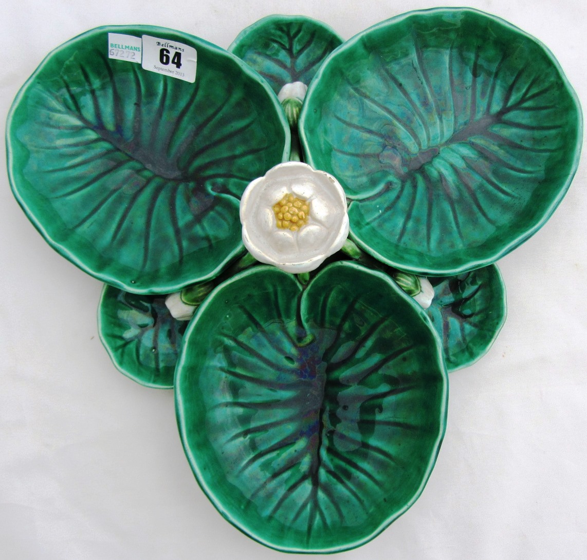 Appraisal: A Minton Majolica triform serving dish circa the three bowls