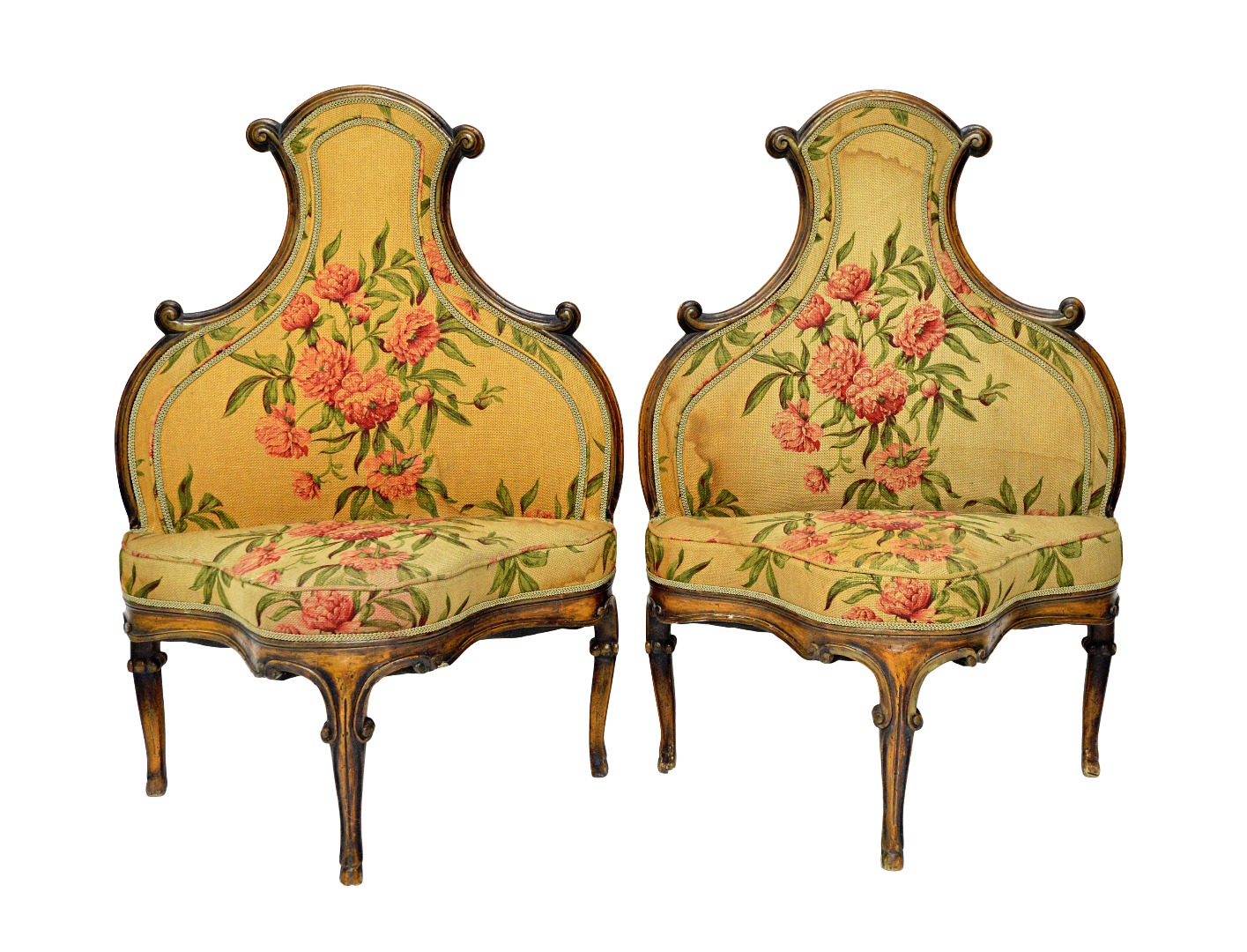 Appraisal: A pair of th century style Italian walnut framed shaped